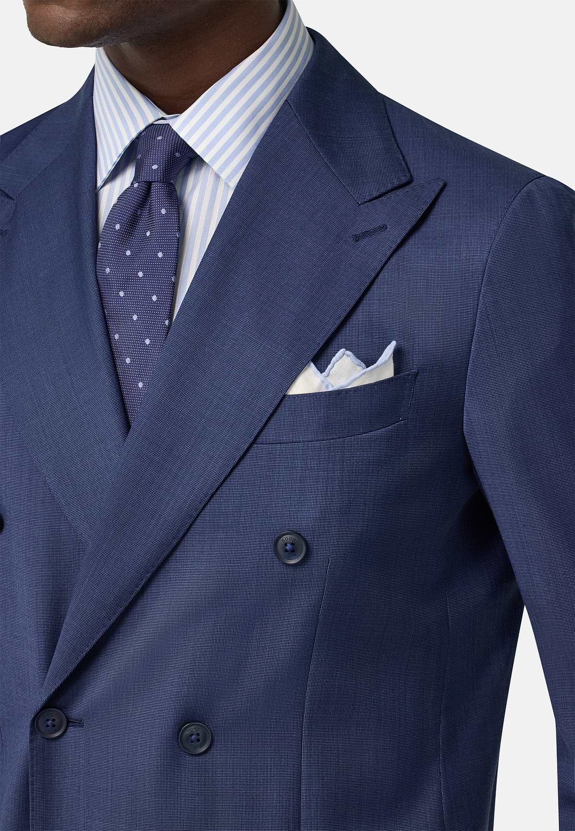 Micro Pattern Double-Breasted Suit in Pure Wool, Blue, hi-res