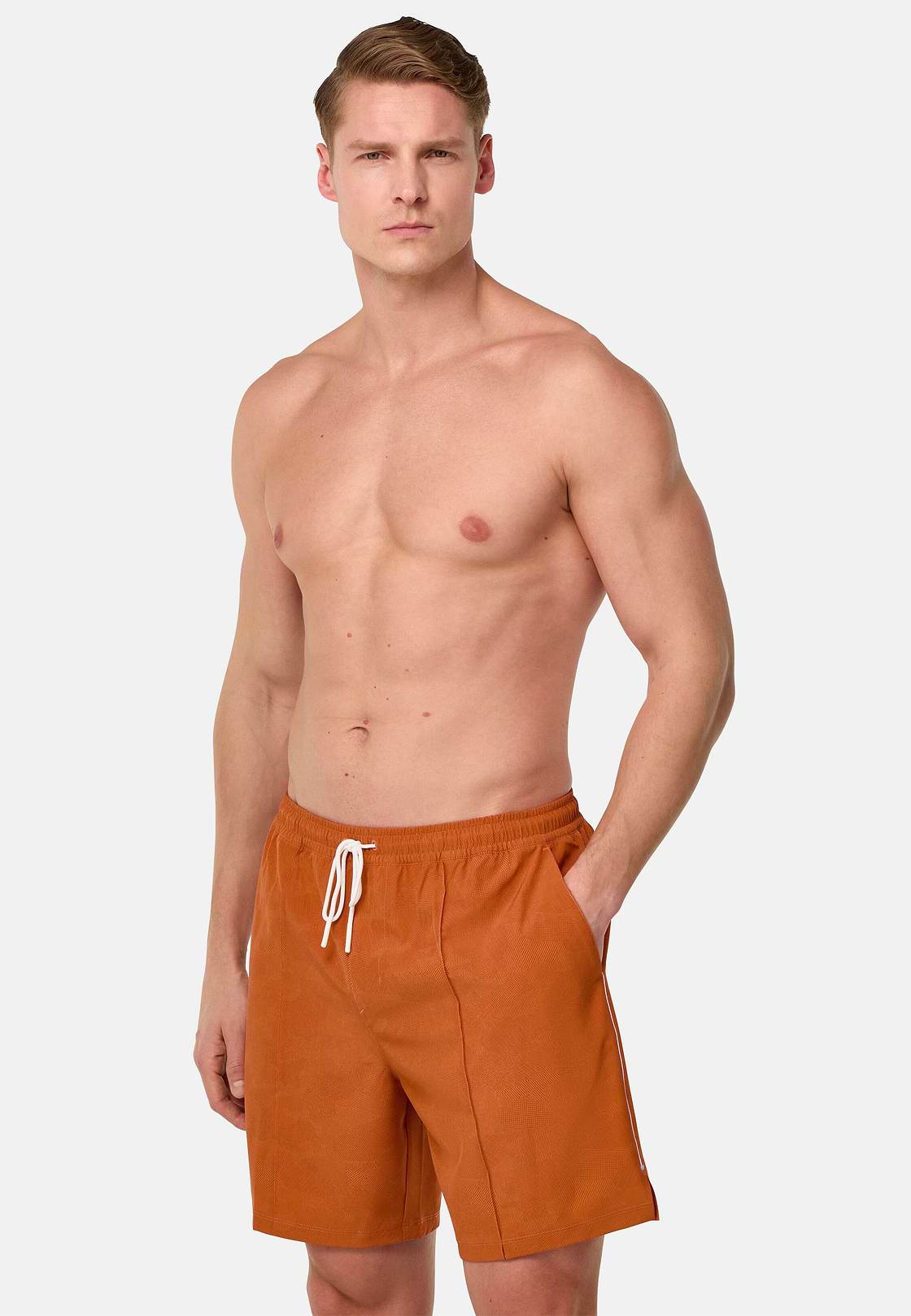 Maillot De Bain En Tissu Technique Imprimé, Orange, hi-res