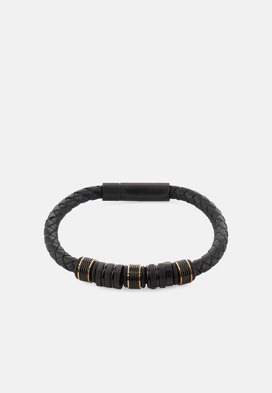 Pulsera Trenzada De Piel, Negro, hi-res