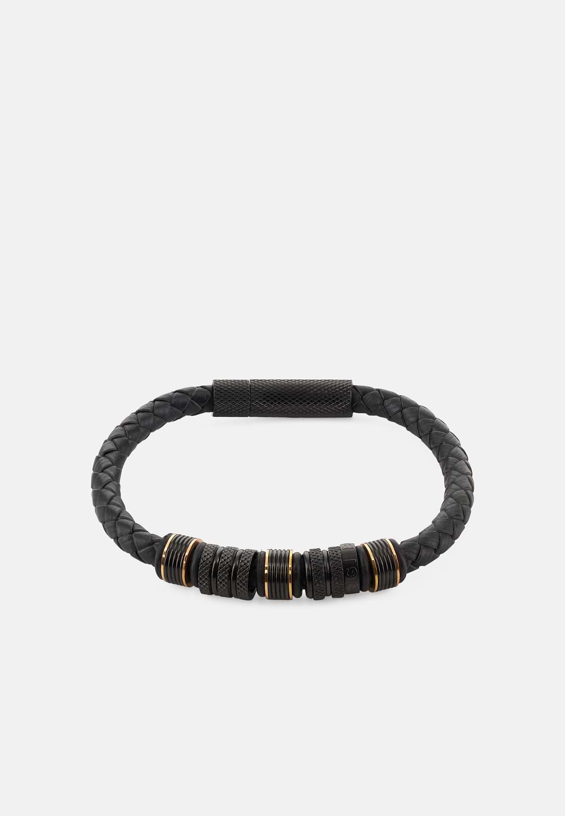 Braided Leather Bracelet, Black, hi-res, 1