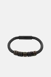 Braided Leather Bracelet, Black, thumb, 1