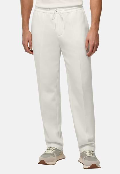 Cotton Blend Fleece Trousers, Cream, hi-res