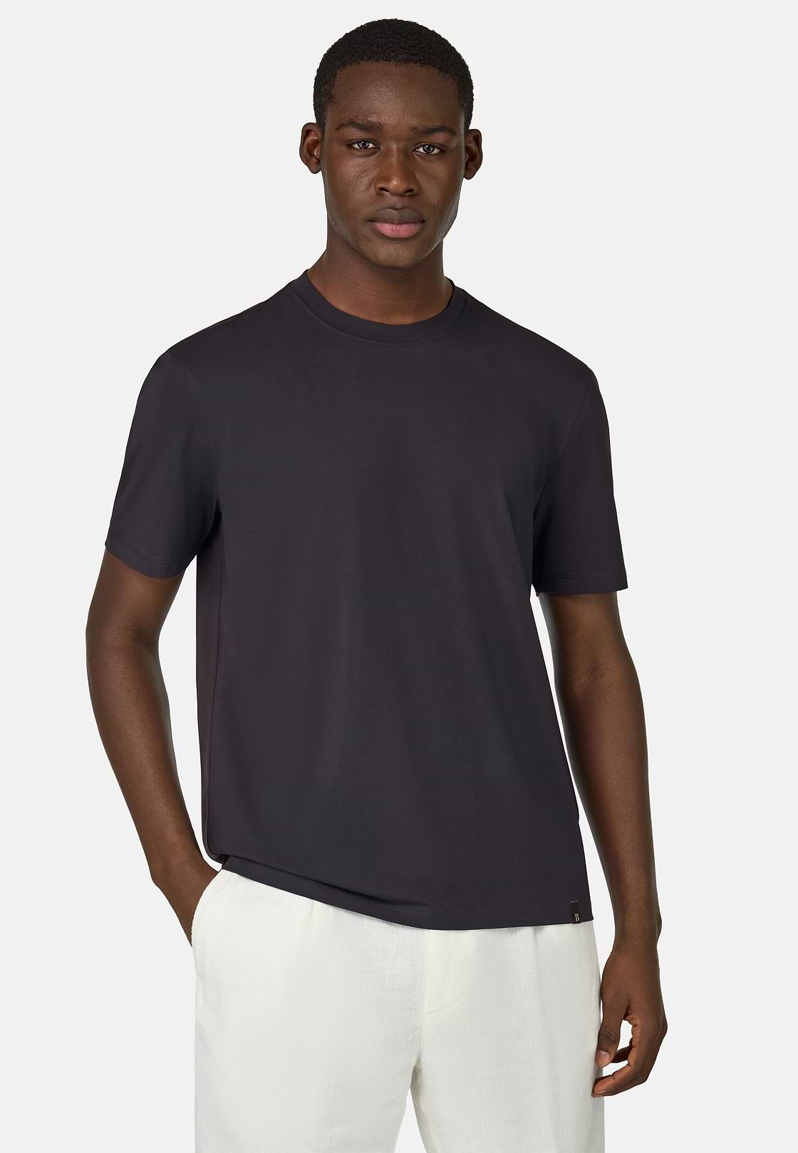 T-Shirt In Stretch Supima Cotton, Black, hi-res