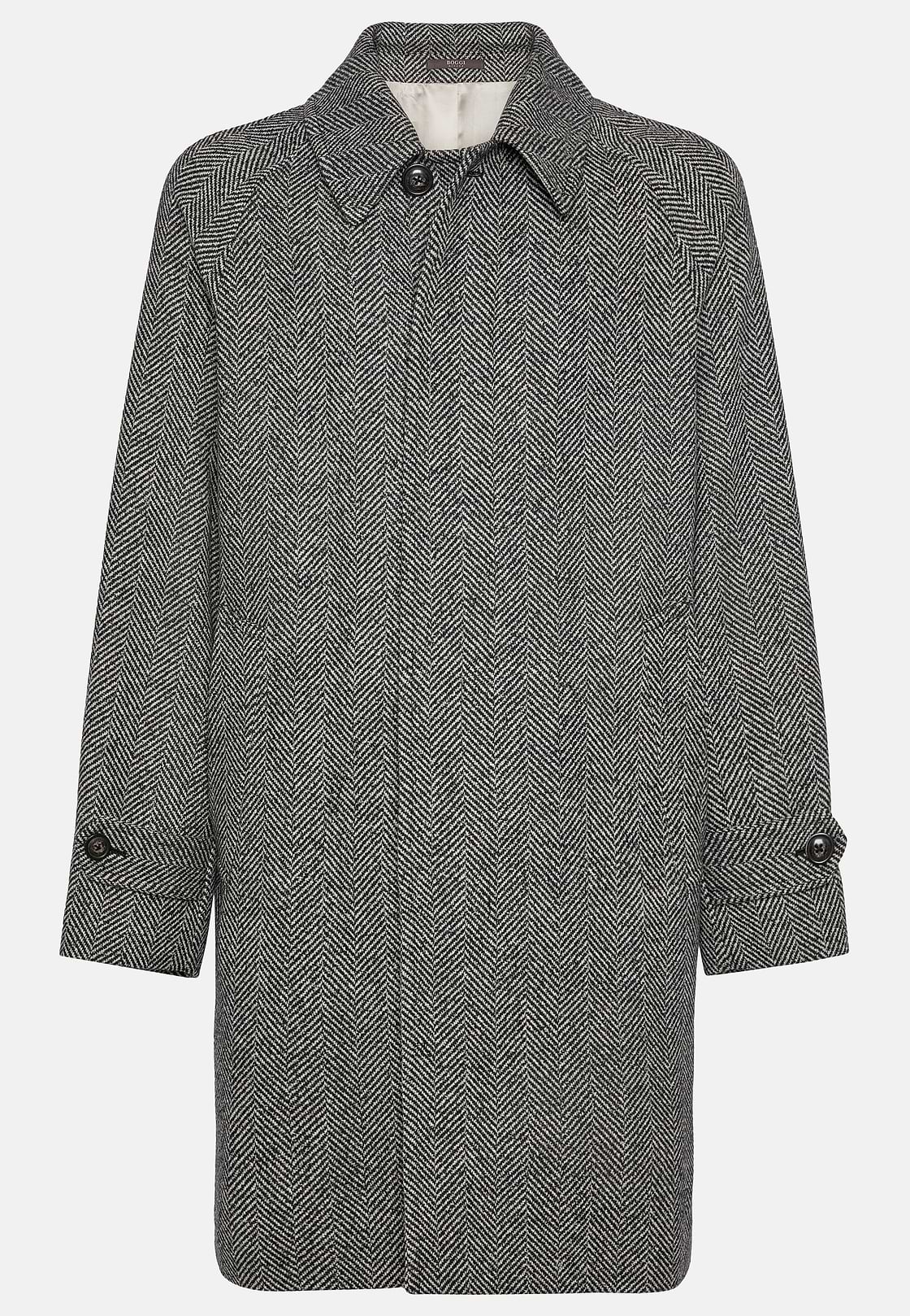 Single-breasted Wool Coat, Black - White, hi-res