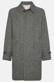 Single-breasted Wool Coat, Black - White, hi-res