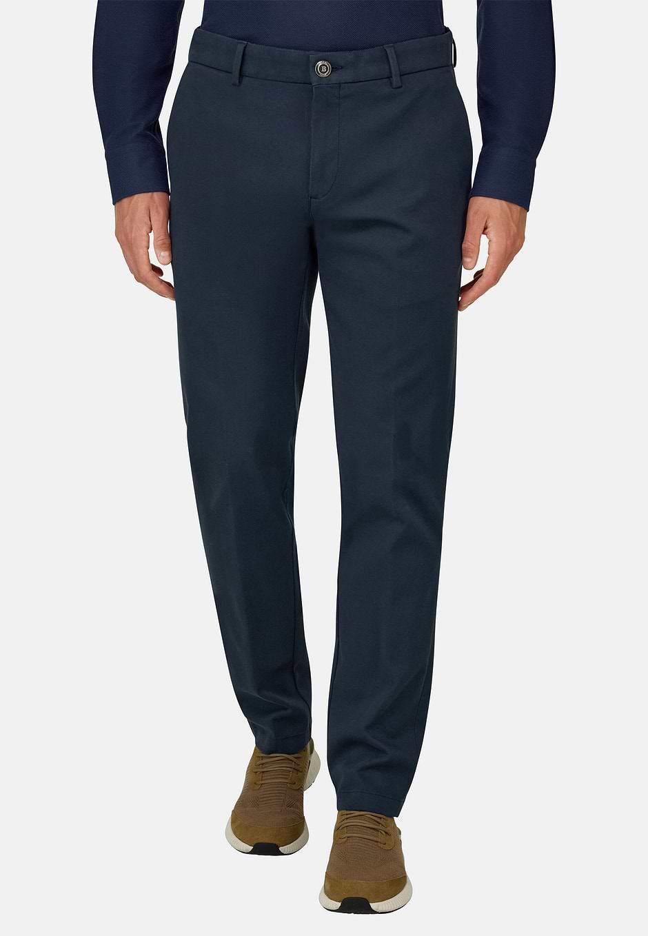 Trousers in Stretch Cotton, Navy blue, hi-res