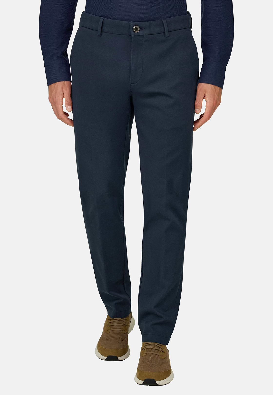 Trousers in Stretch Cotton, Navy blue, hi-res, 1