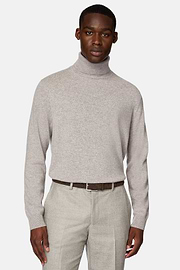 Taupe Polo Neck Jumper in Cashmere, Taupe, hi-res