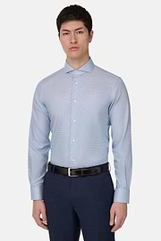 Camicia In Cotone Slim Fit, Blu, thumb, 1