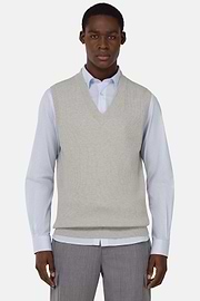 Cotton and Silk V-Neck Jumper, Grey, hi-res