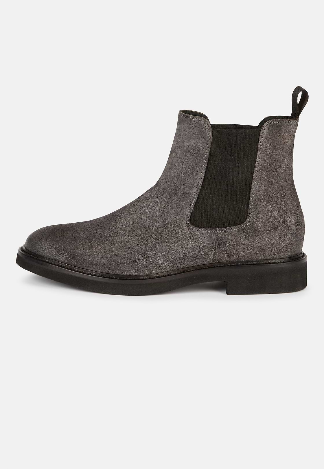 Suede Leather Ankle Boots, Charcoal, hi-res