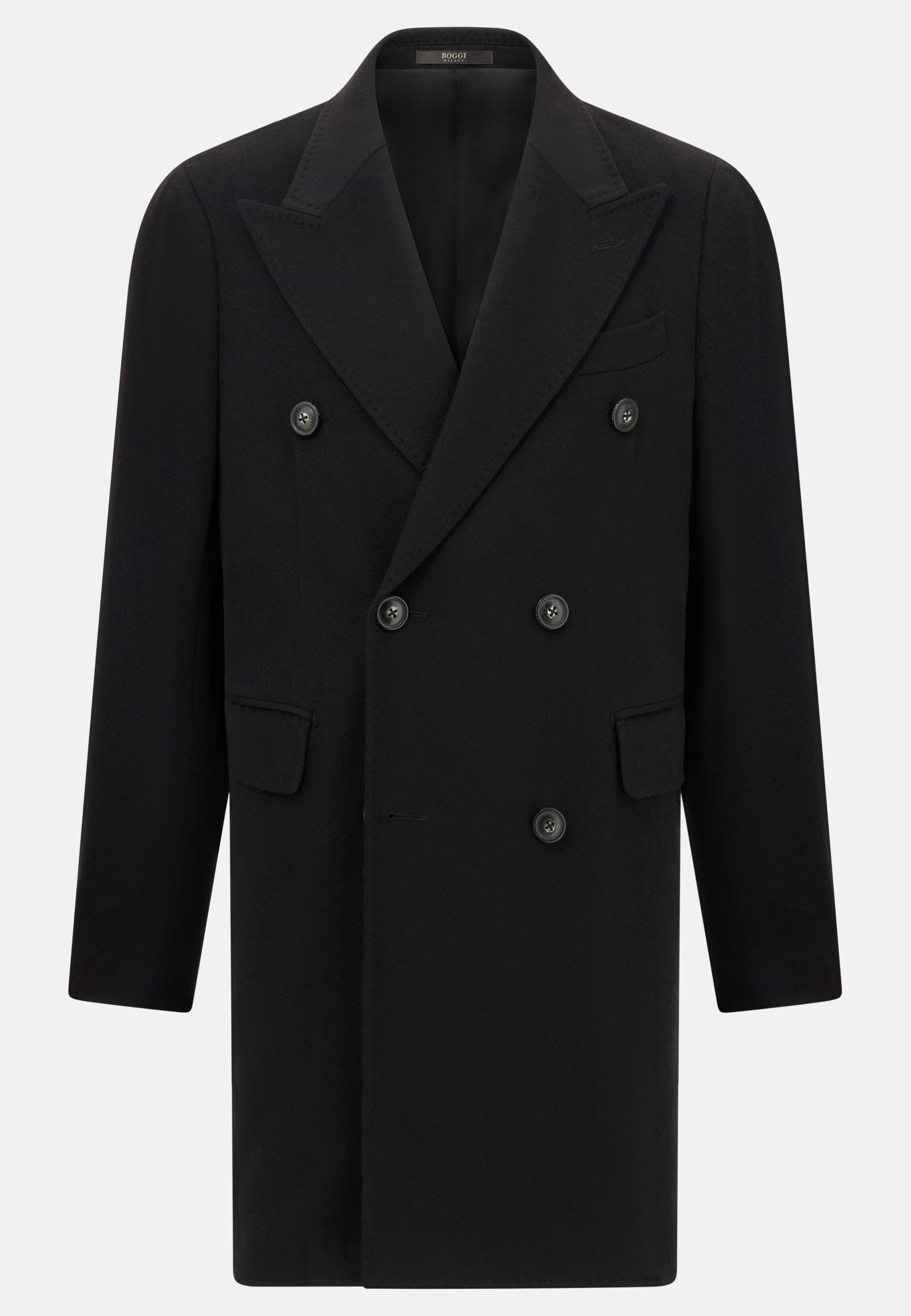 Men's Double-Breasted Coat in Pure Cashmere., Black | Boggi Milano