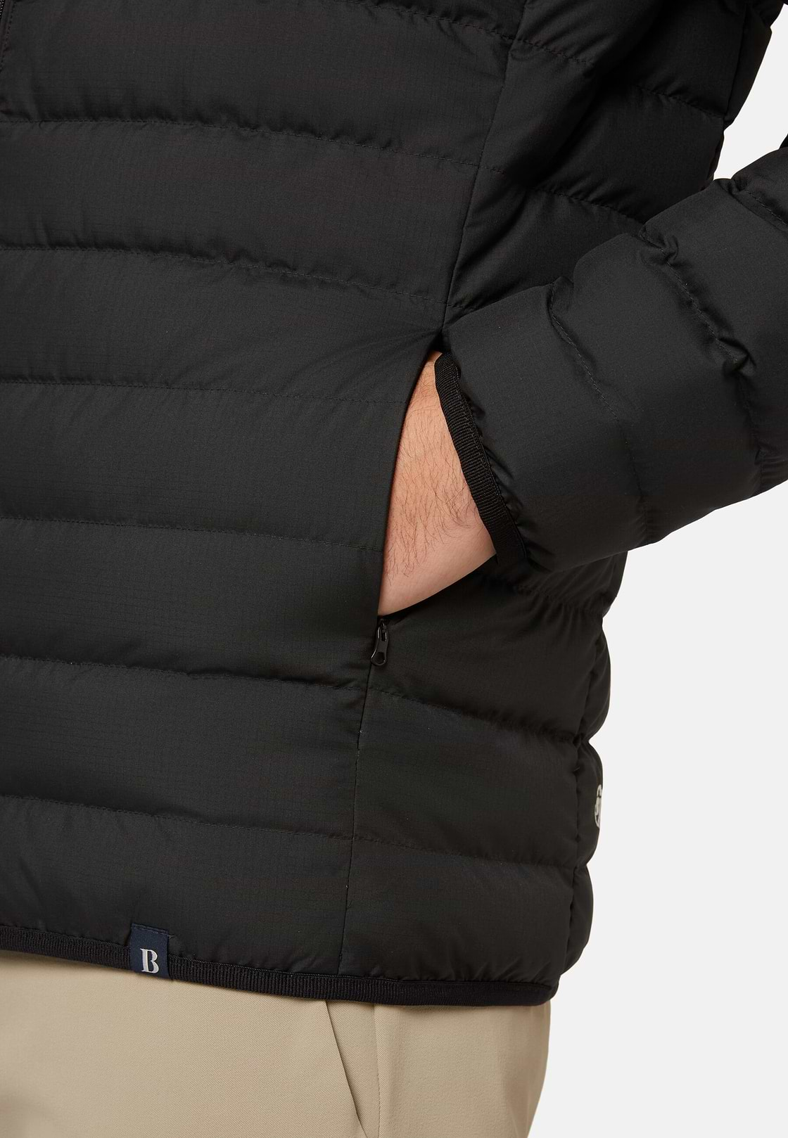 Chaqueta Bomber De Tejido Reciclado De Pluma De Oca, Negro, hi-res