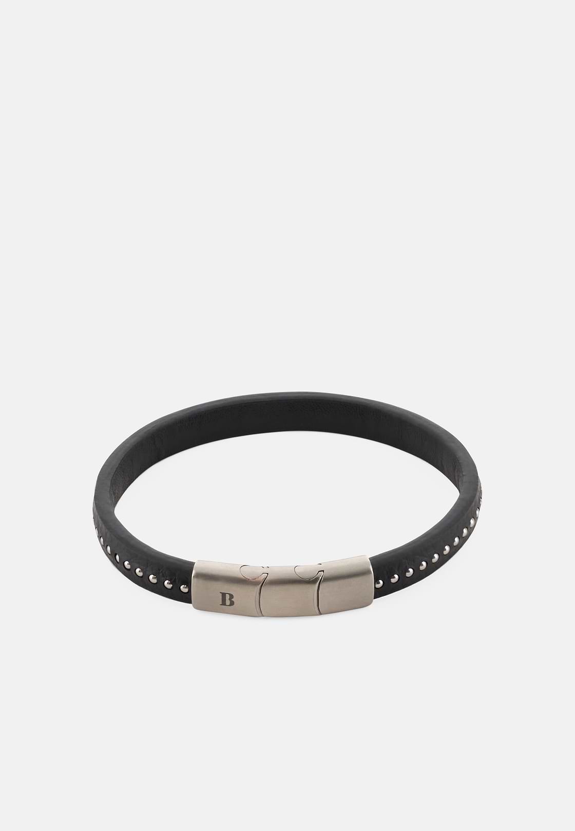 Leather Bracelet with Steel Studs, SLVR, hi-res, 1
