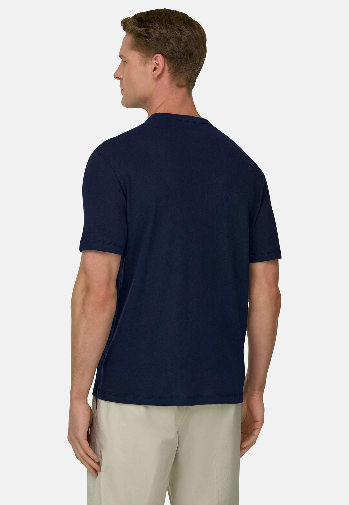 T-Shirt In Cotone Lino, Navy, hi-res, 3