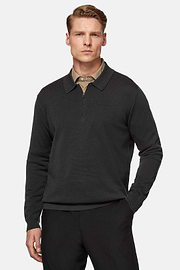 Charcoal Merino Wool Tech Polo Shirt, Charcoal, hi-res