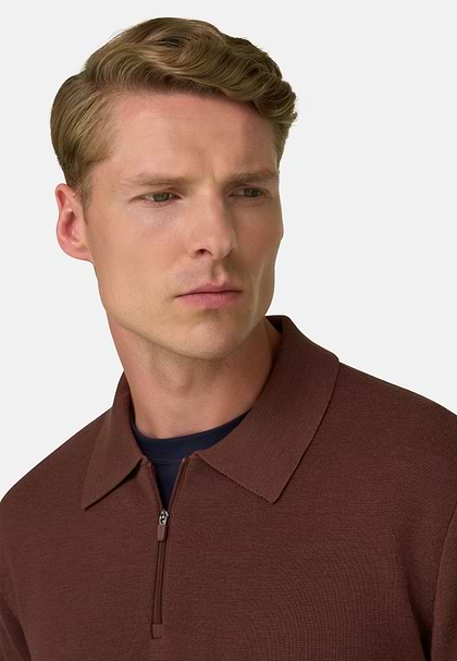 Polo z Dzianiny Pół Zamka Mieszanina WOOLTECH, Rot, hi-res