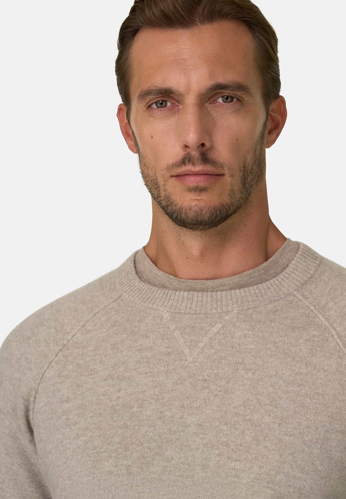 Crew Neck Jumper in Yak Wool, Sand, hi-res, 3