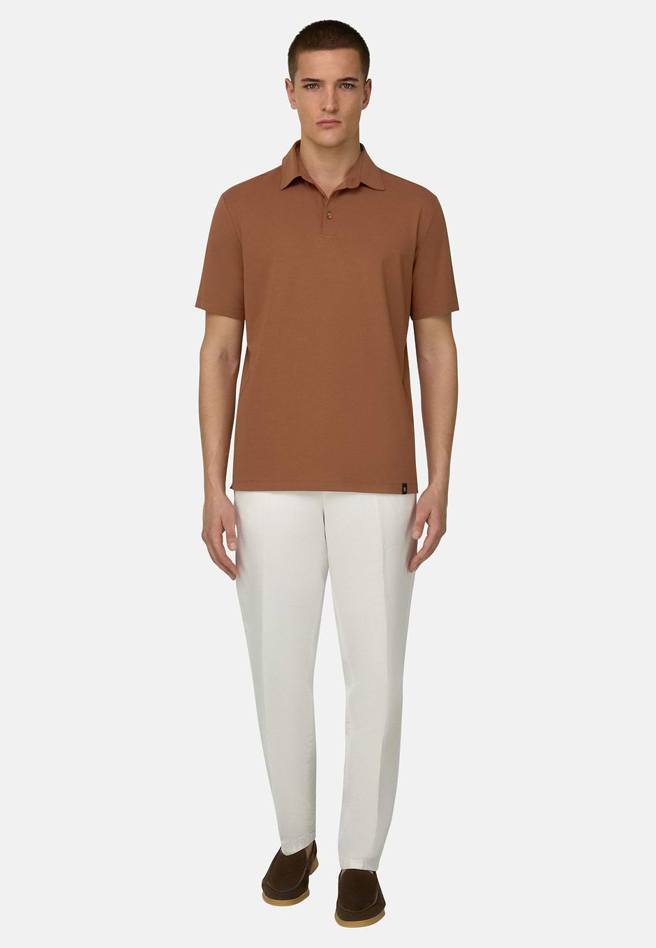 Polo Shirt In Stretch Pima Cotton, Rust, hi-res