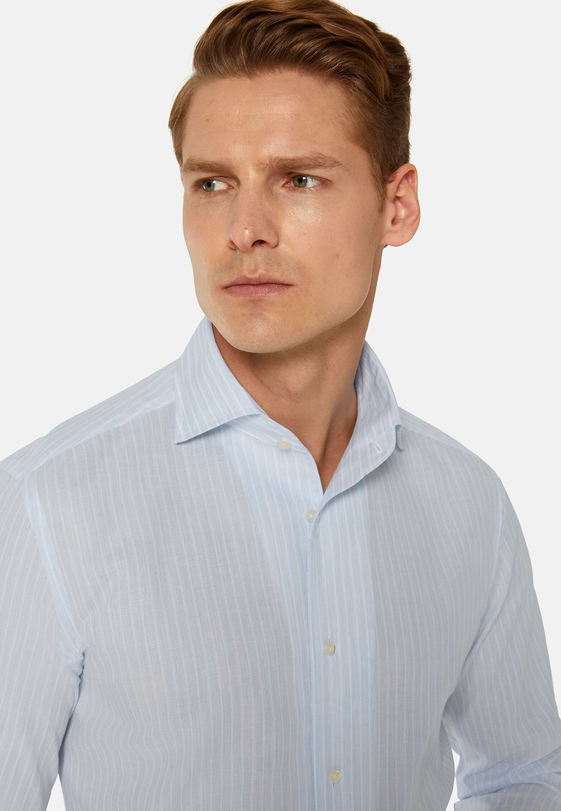 Chemise À Rayures Bleu Clair En Coton Dobby Regular Fit, Bleu clair, hi-res