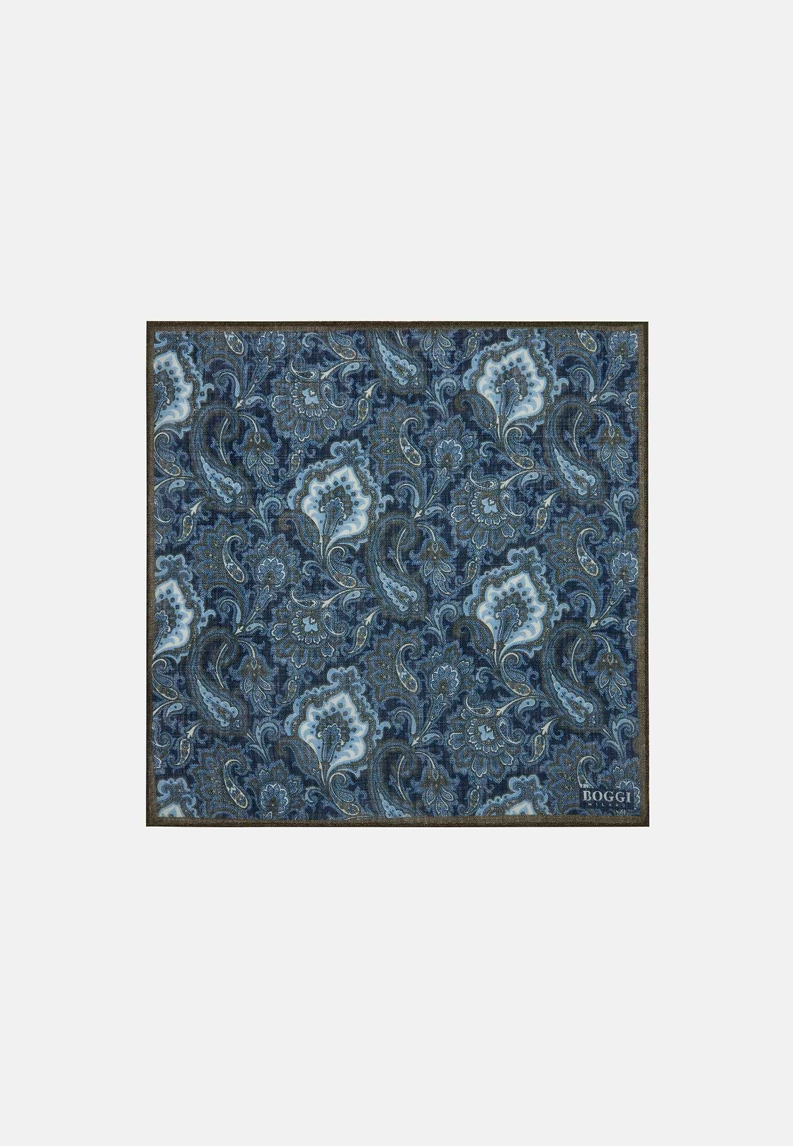 Paisley Design Wool Pocket Square, Navy blue, hi-res