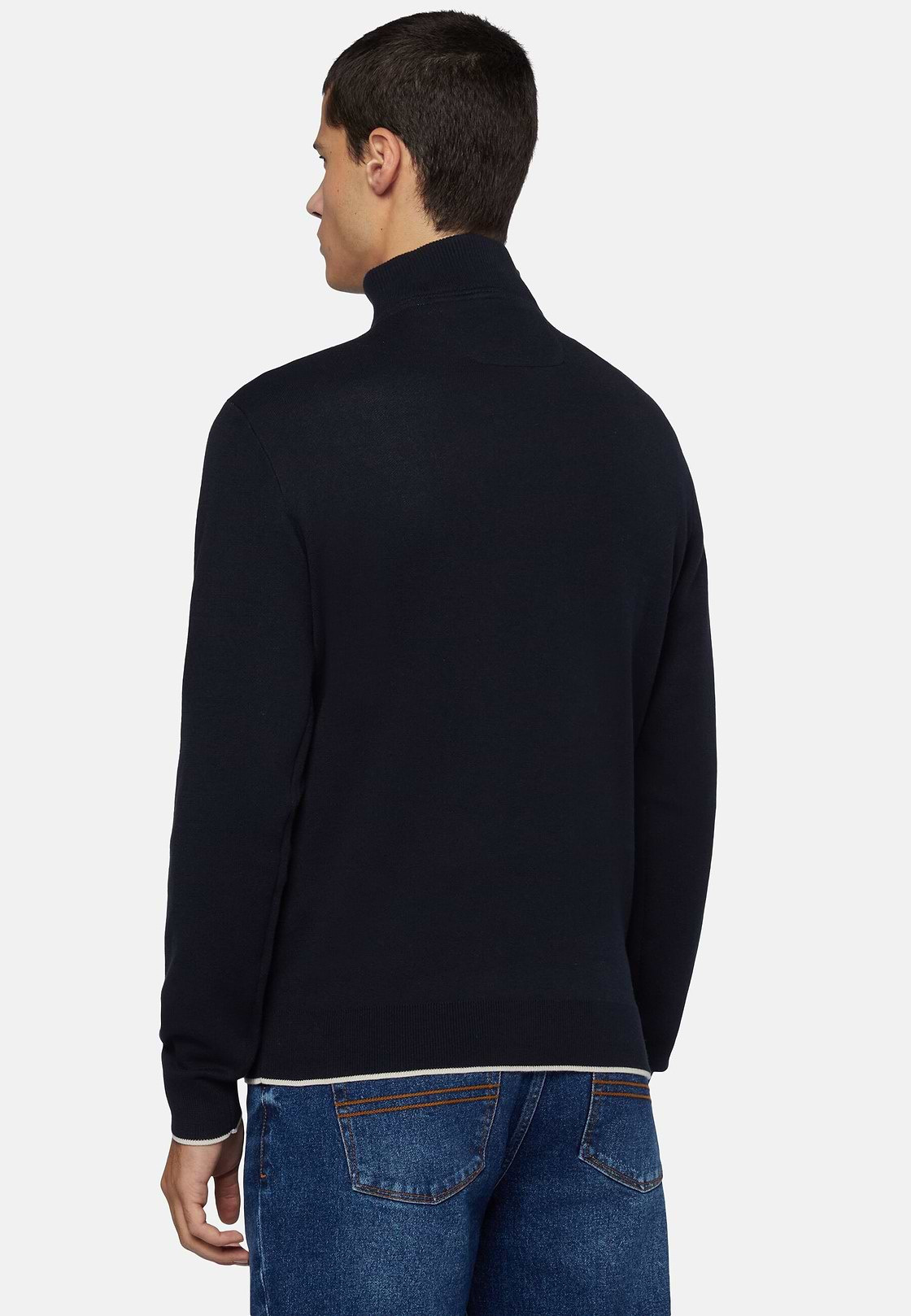 Navy Blue Half Zip Cotton Jumper, Navy blue, hi-res