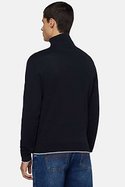 Navy Blue Half Zip Cotton Jumper, Navy blue, hi-res