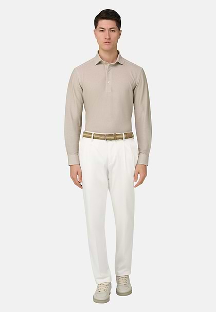 Pantaloni In Cotone Tencel Elasticizzato, Bianco, hi-res