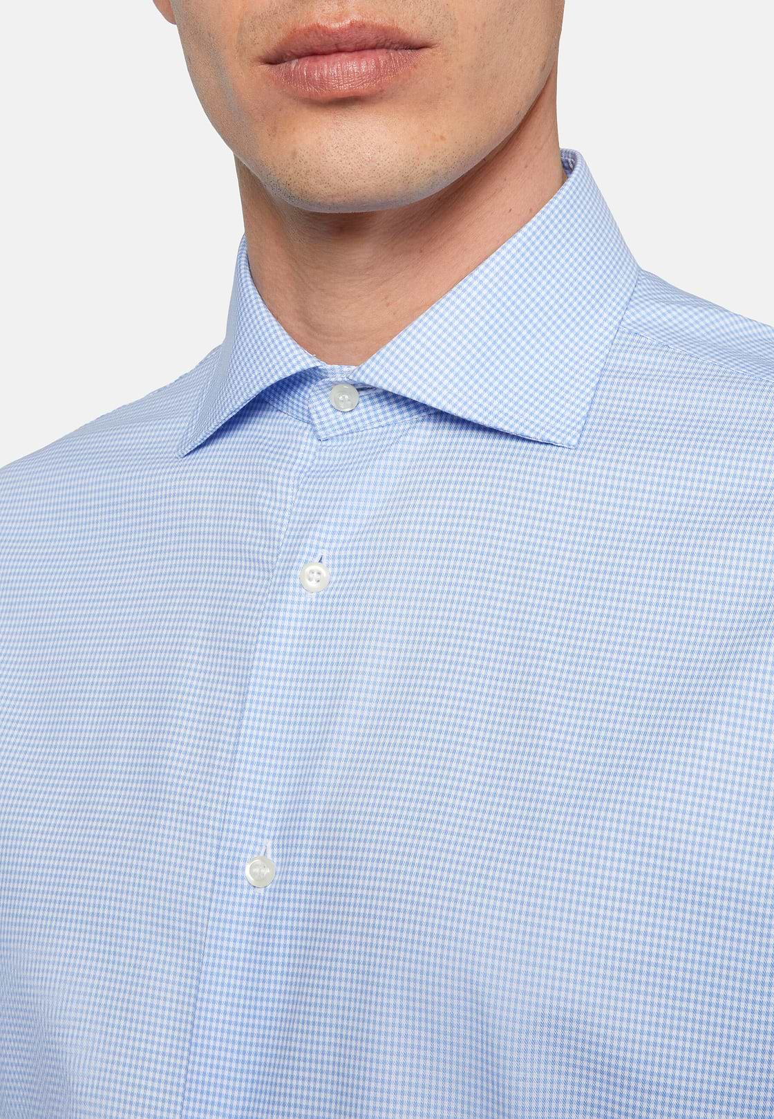 Camisa Cuadros cuello Inglés, Azul claro, hi-res