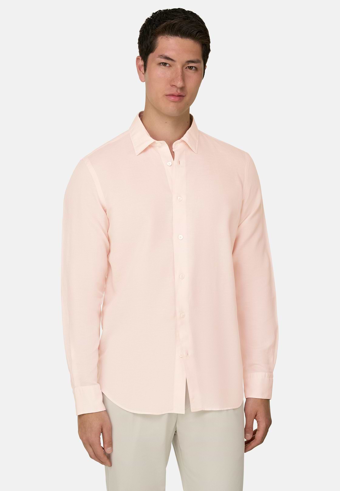 Camicia In Tencel Lino Regular Fit, Rosa, hi-res, 1