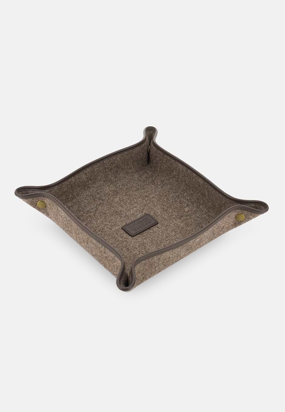 Valet Tray in Leather and Wool, Taupe, hi-res