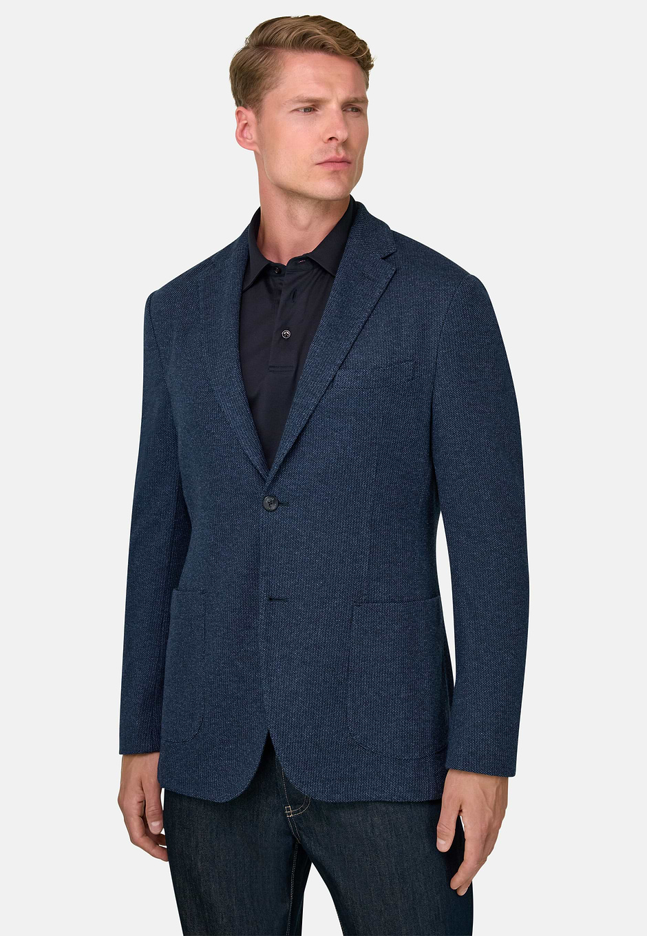 Chaqueta Estructurada en Mezcla de Algodón B Jersey, Índigo, hi-res