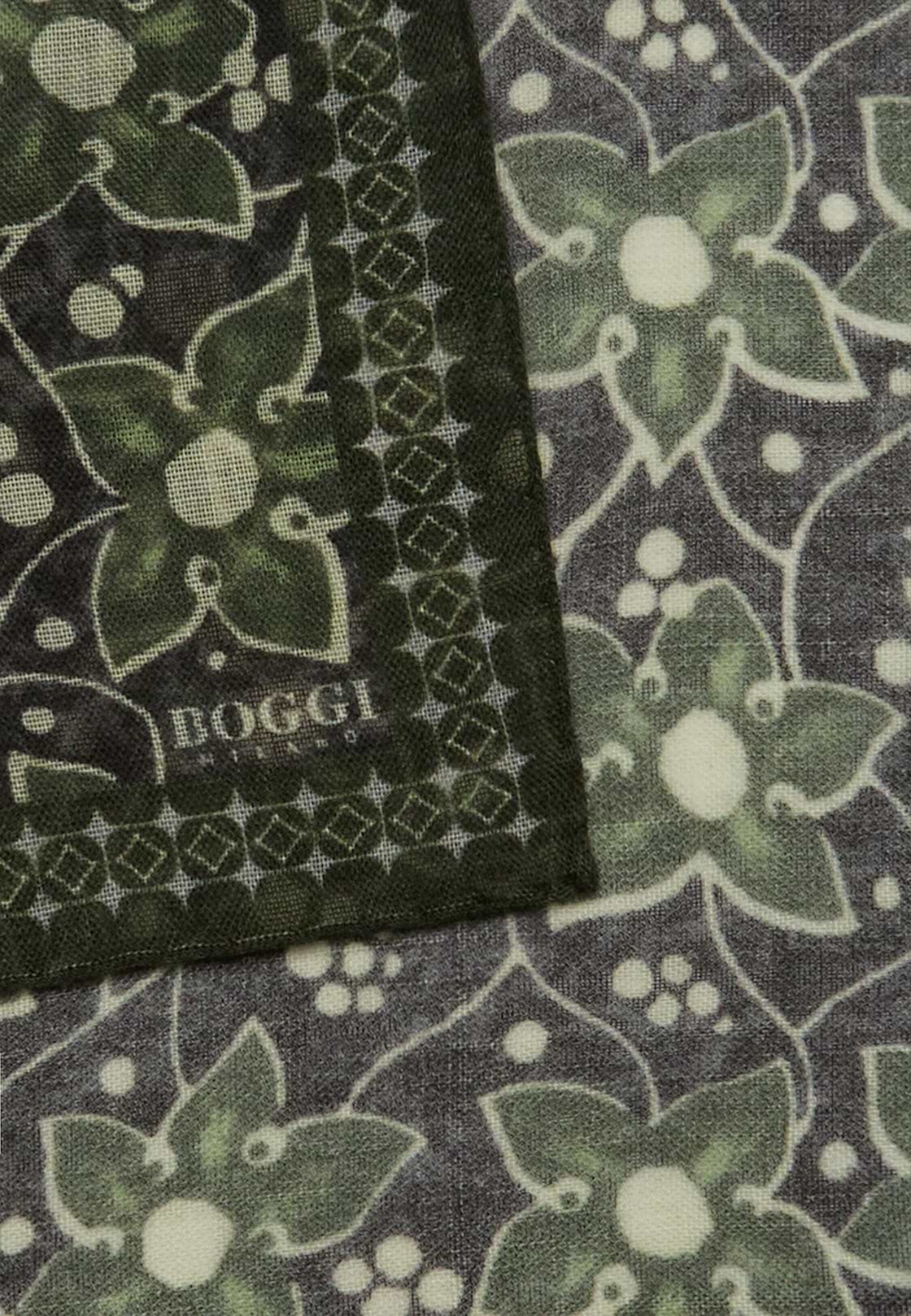 Floral Wool Pocket Square, Green, hi-res