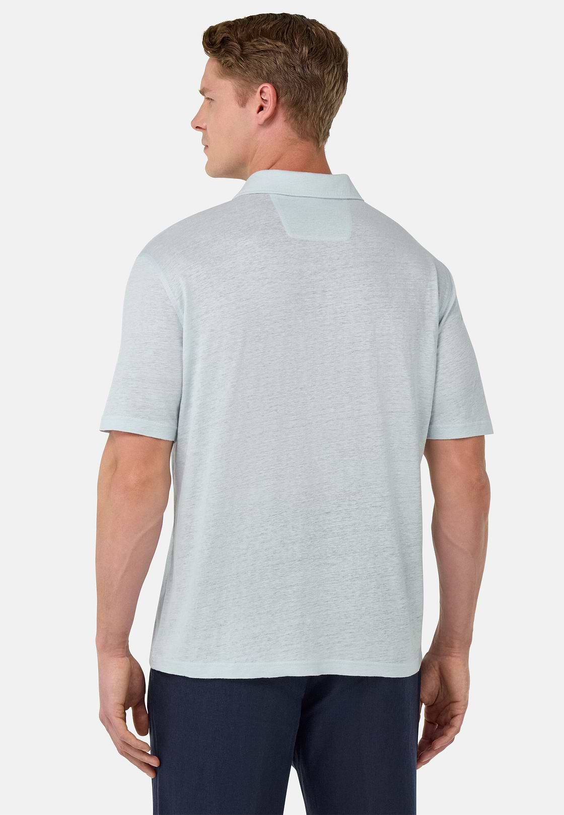 Stretch Linen Jersey Polo Shirt, Light Blue, hi-res
