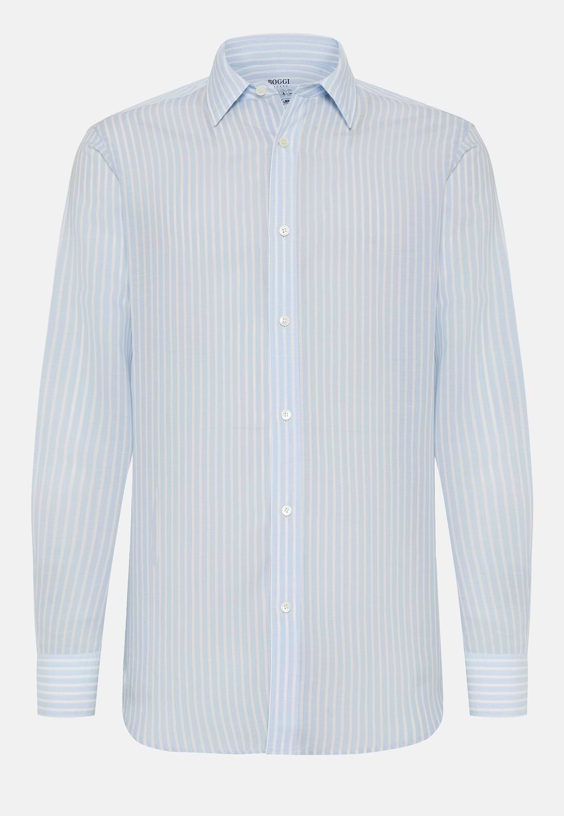 Camicia A Righe Azzurre In Tencel Lino Regular Fit, Azzurro, hi-res