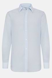 Regular Fit Sky Blue Striped Linen Tencel Shirt, Light Blue, hi-res