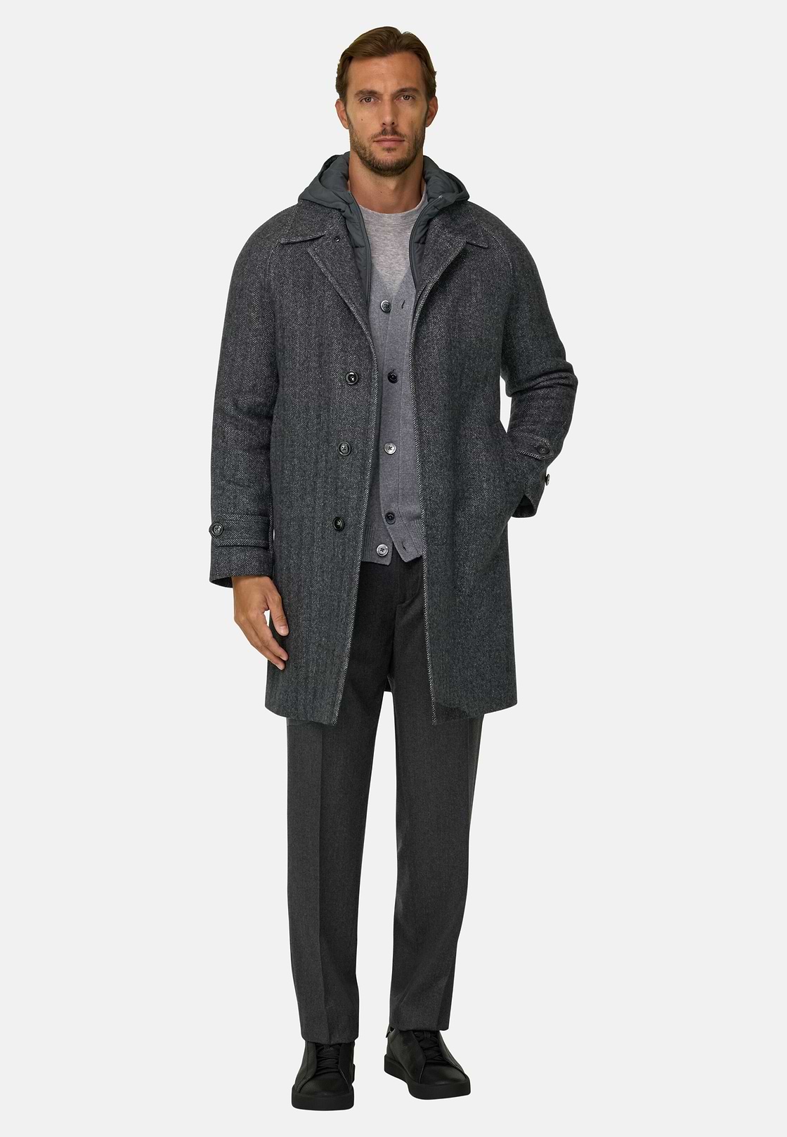 Single-Breasted Coat in Wool Blend, Dark Grey, hi-res, 2