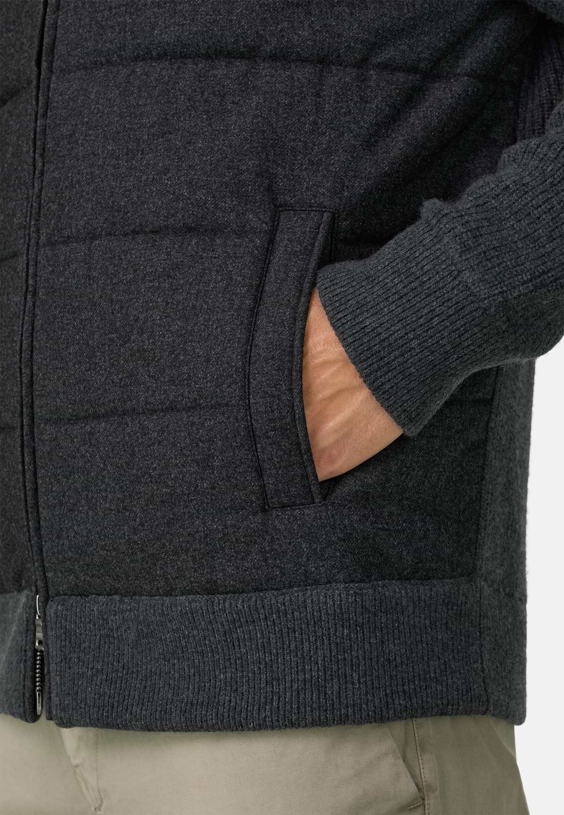 Full-Zip Jumper in Cashmere Blend, Charcoal, hi-res, 3
