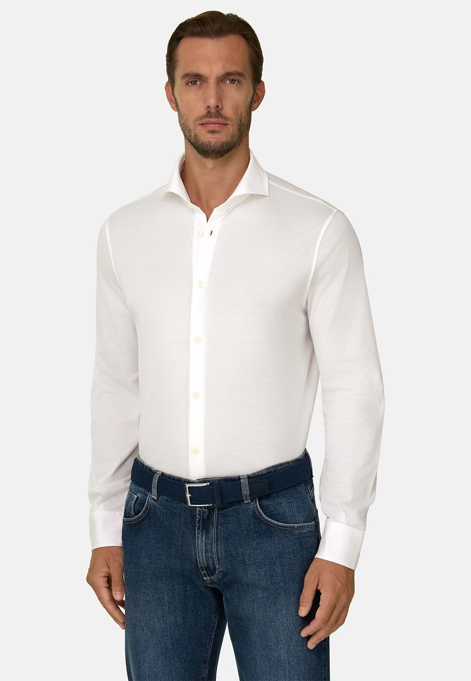 Polohemd Aus Merzerisiertem Pikee Slim Fit, Weiß, hi-res