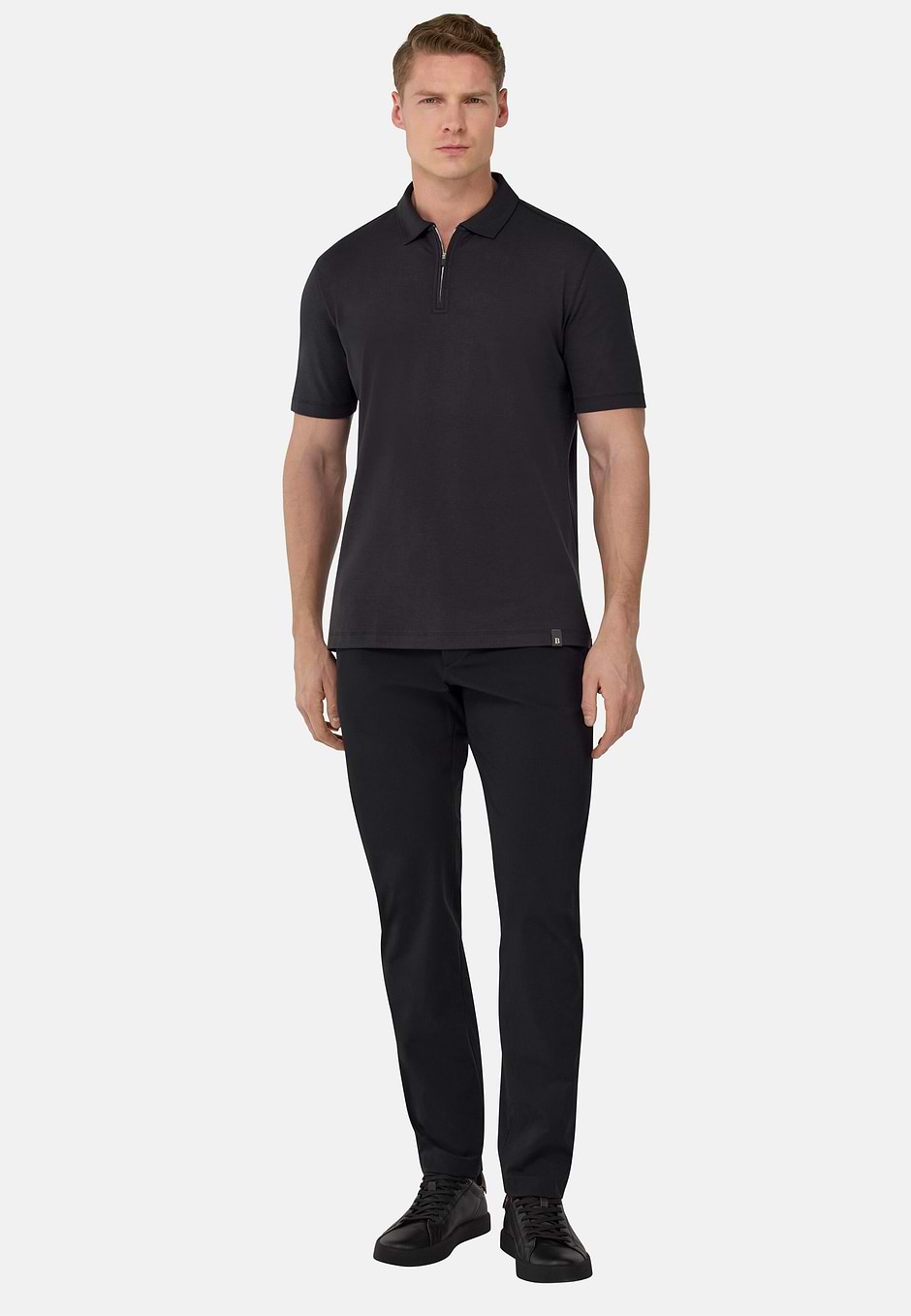S.Cafè® High-Performance Piqué Polo Shirt, Black, hi-res