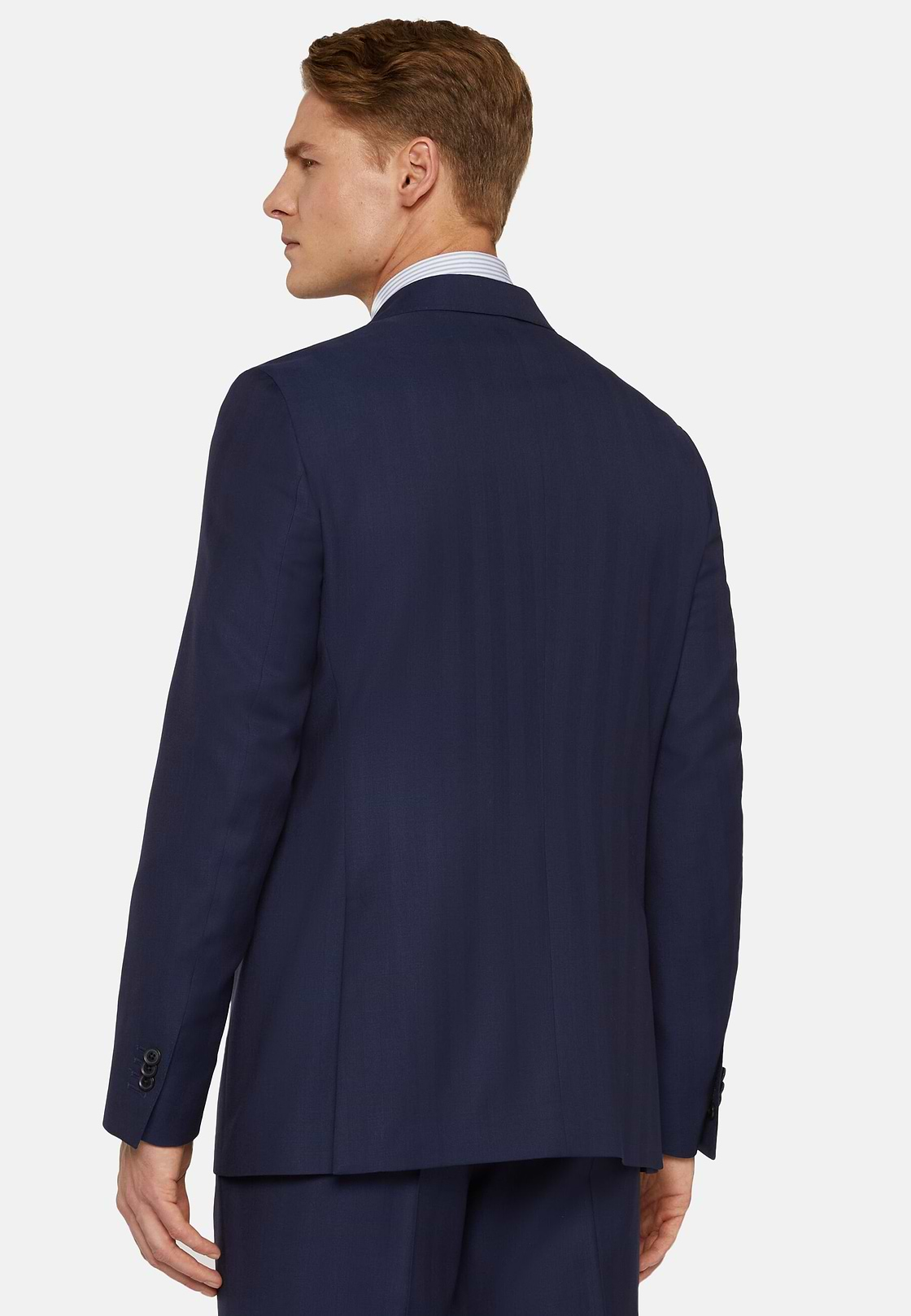 Navy Blue Herringbone Suit In Pure Wool, Navy blue, hi-res