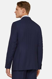 Navy Blue Herringbone Suit In Pure Wool, Navy blue, hi-res