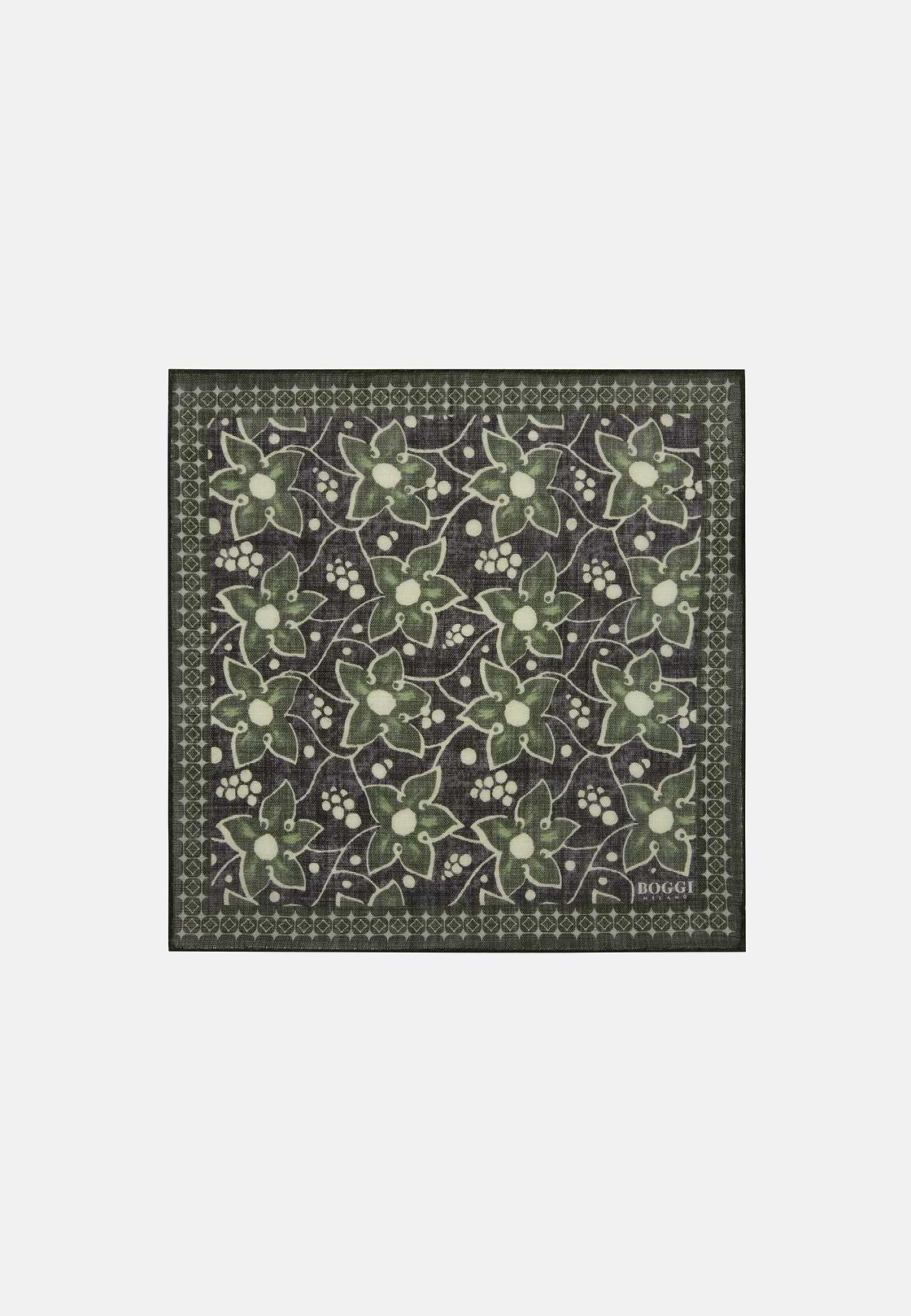 Floral Wool Pocket Square, Green, hi-res