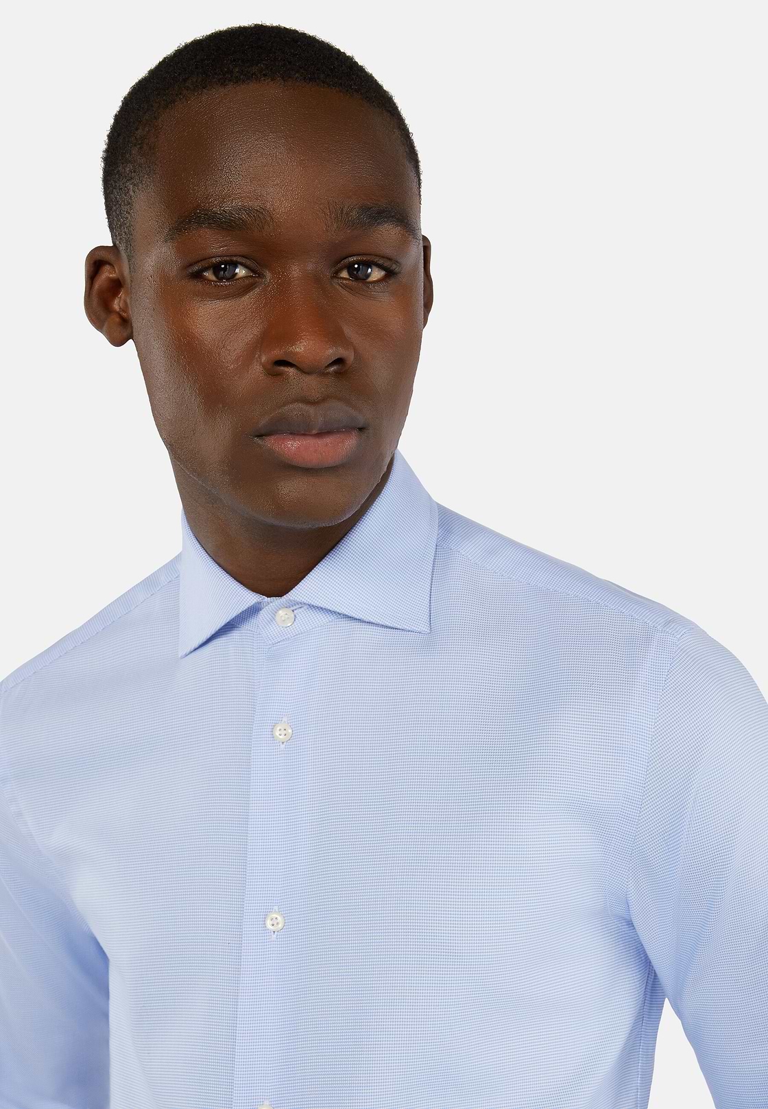 Camisa Celeste Pata de Gallo De Algodon Corte Slim Hombre Boggi Milano