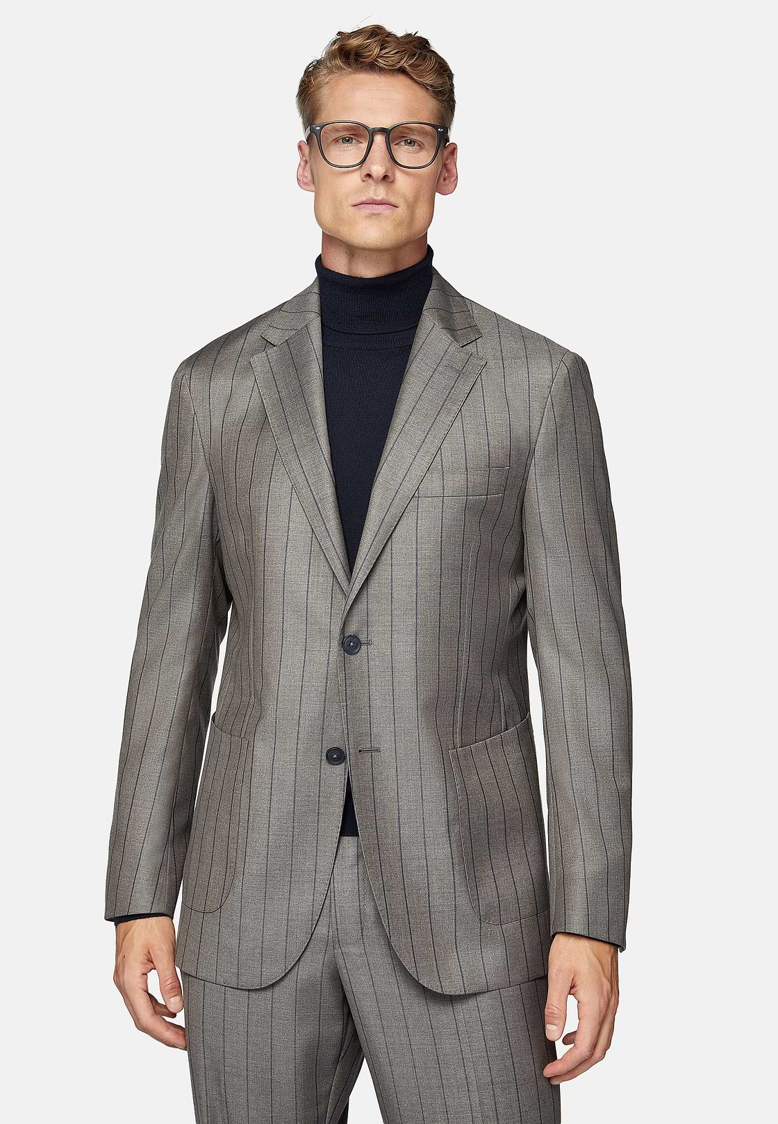 Dove Grey Pinstripe Pure Wool Suit, Taupe, hi-res