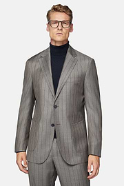 Dove Grey Pinstripe Pure Wool Suit, Taupe, hi-res