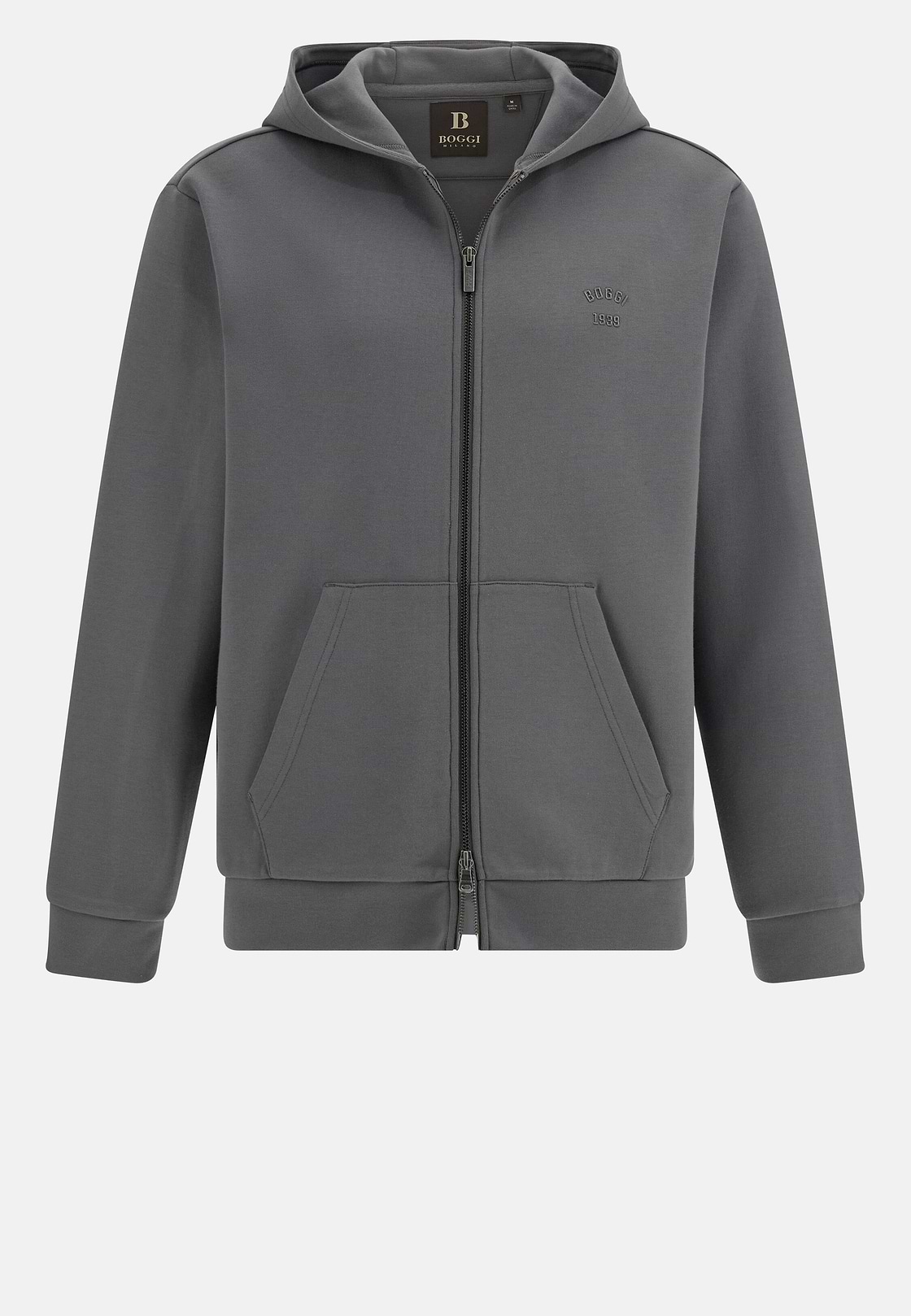 Cotton Blend Full-Zip Sweatshirt, Charcoal, hi-res