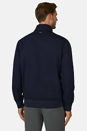 Quarter-Zip Sweatshirt in Wool Blend WOOLTECH, Navy blue, thumb, 4