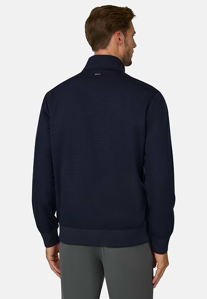 Bluza z Pół Zamka w Mieszaninie Wełny WOOLTECH, Navy blue, hi-res