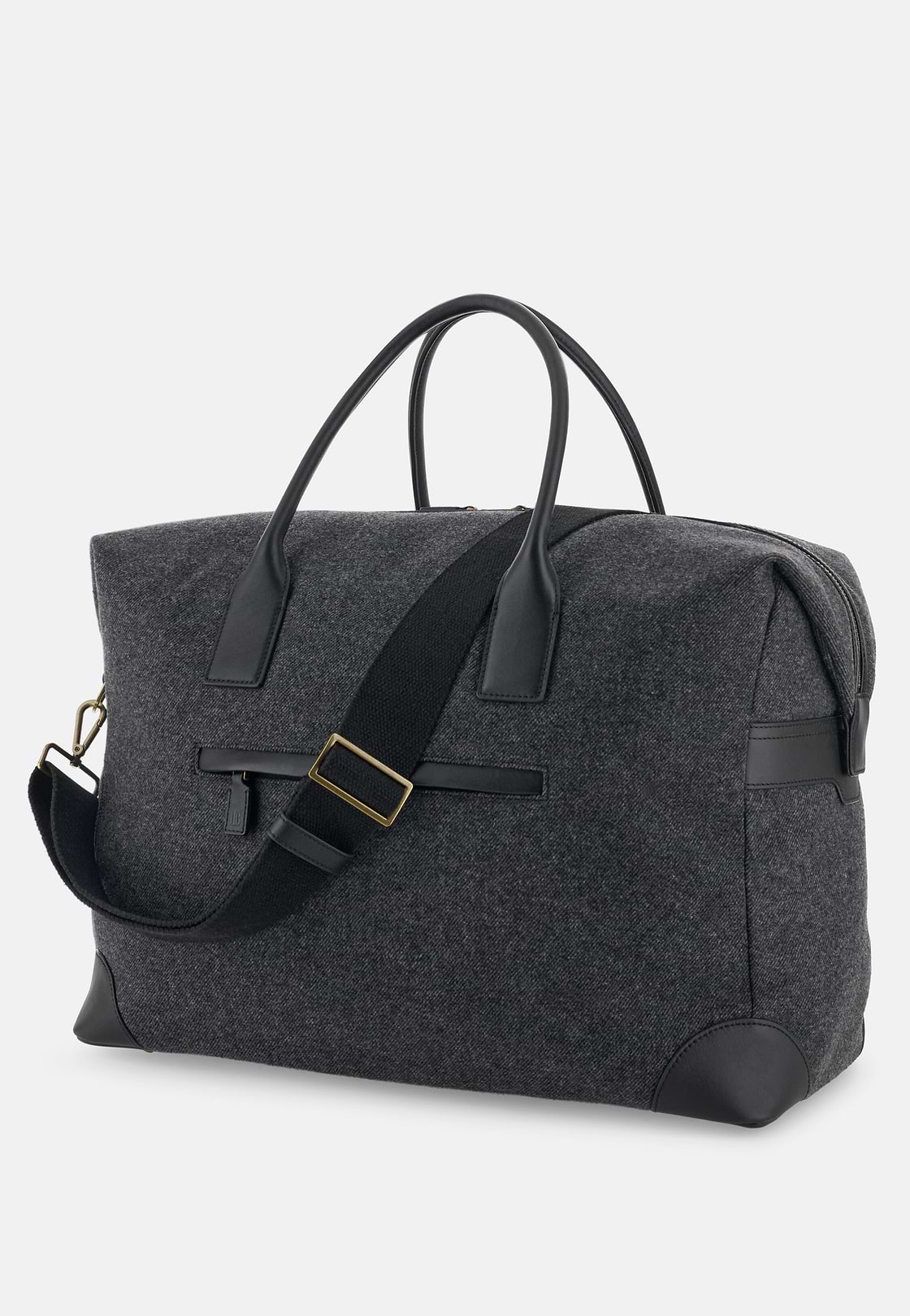 Duffle Bag in Leather and Wool Blend, Charcoal, hi-res, 4